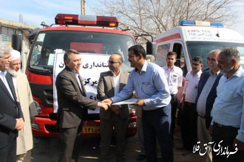 تحویل یک دستگاه آمبولانس و ماشین آتش نشانی به روستای عطا آباد بخش مرکزی