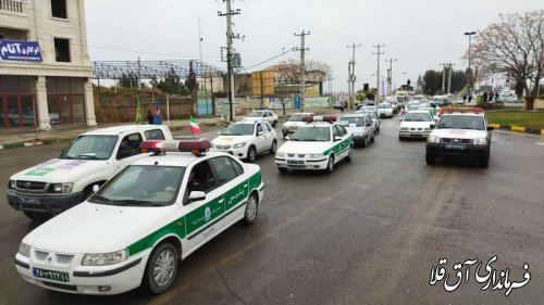 مراسم رژه خودروئی یوم الله 22 بهمن در شهرستان آق قلا برگزار شد